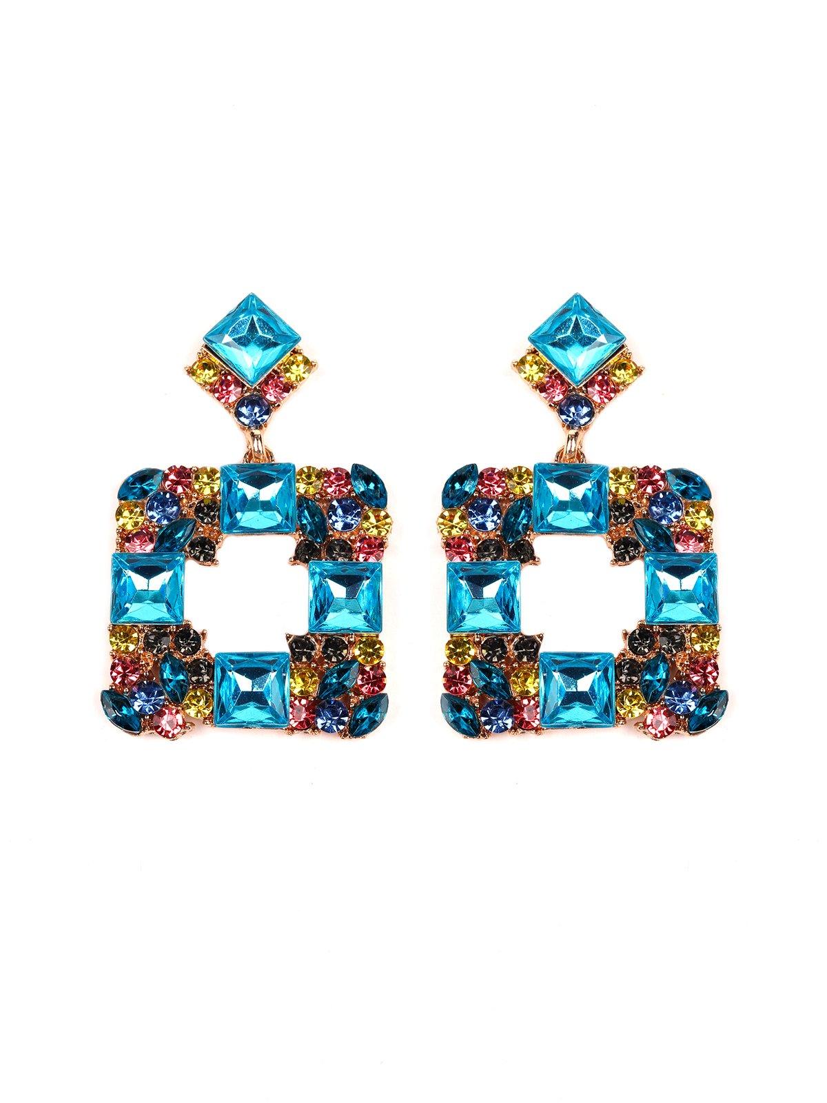 Women's Blue Coloured Gemstone Style Square Shape Earring