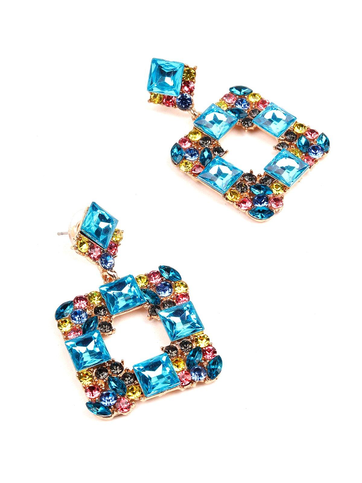 Women's Blue Coloured Gemstone Style Square Shape Earring