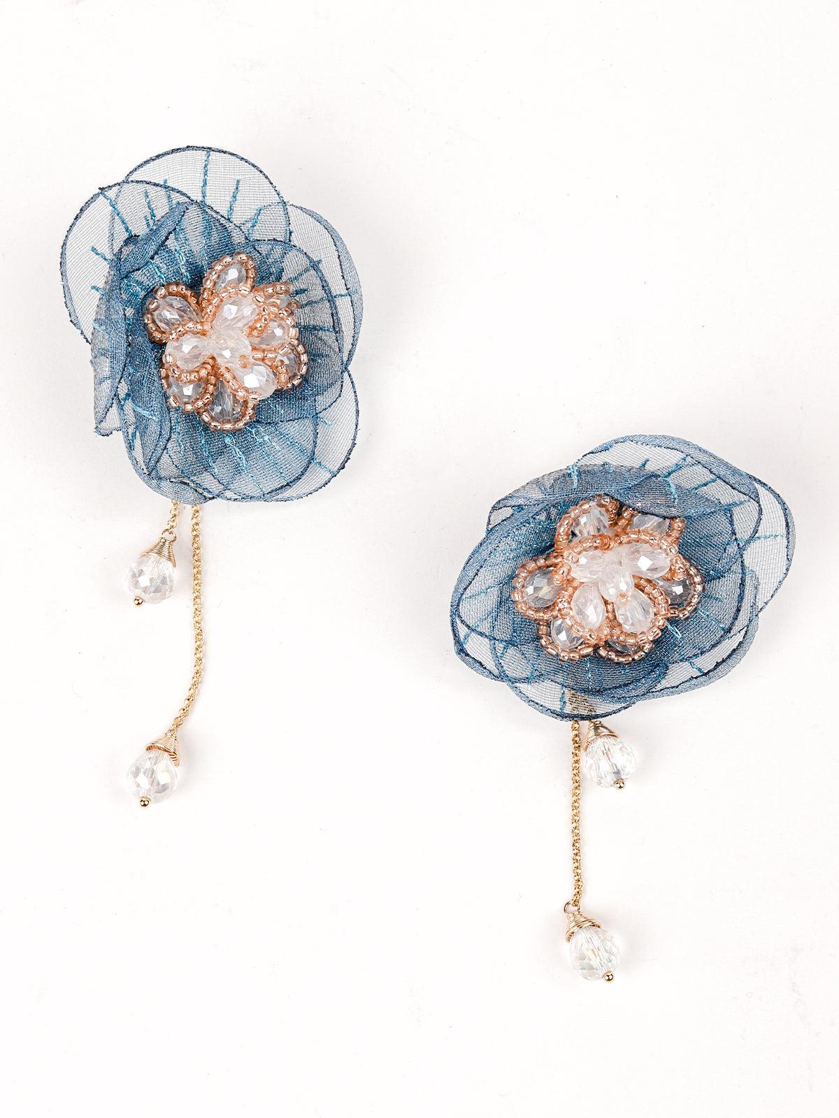 Women's Blue Net Floral Beaded Earring
