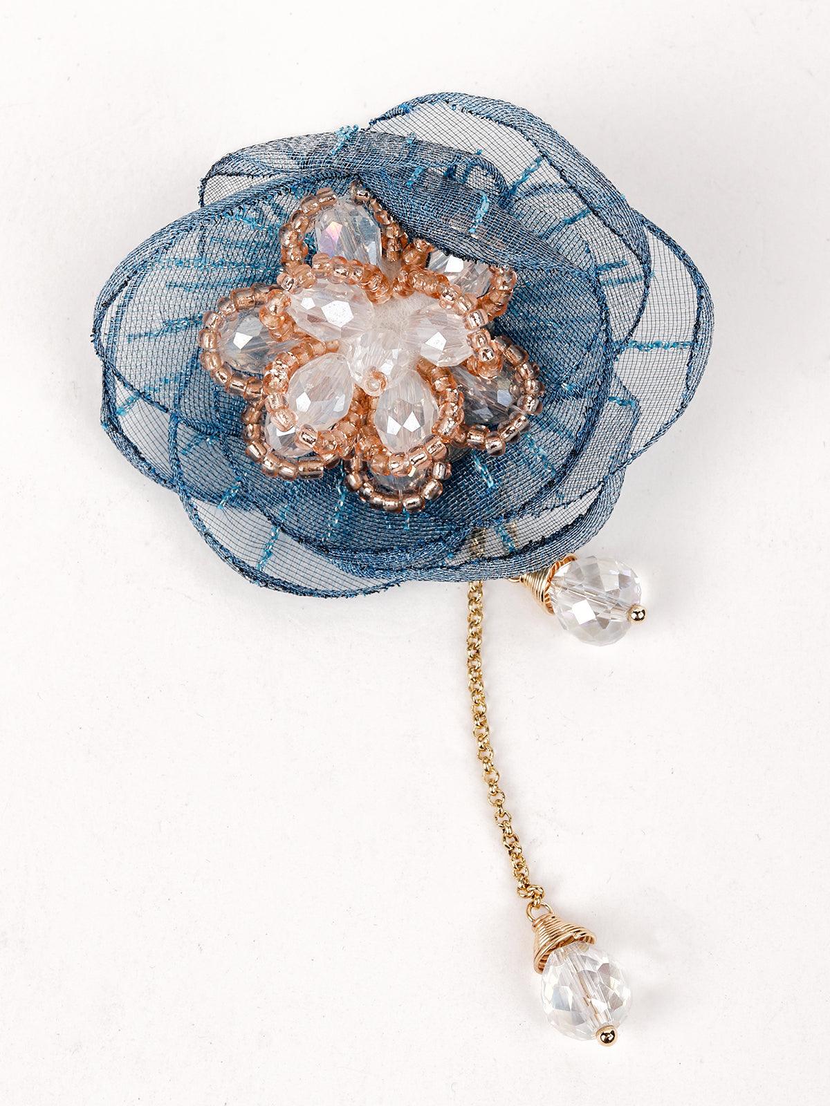 Women's Blue Net Floral Beaded Earring