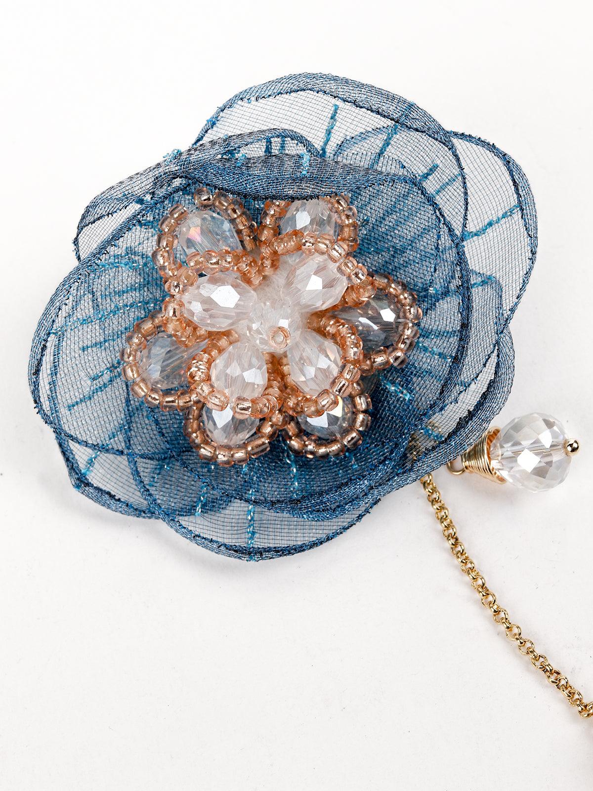 Women's Blue Net Floral Beaded Earring