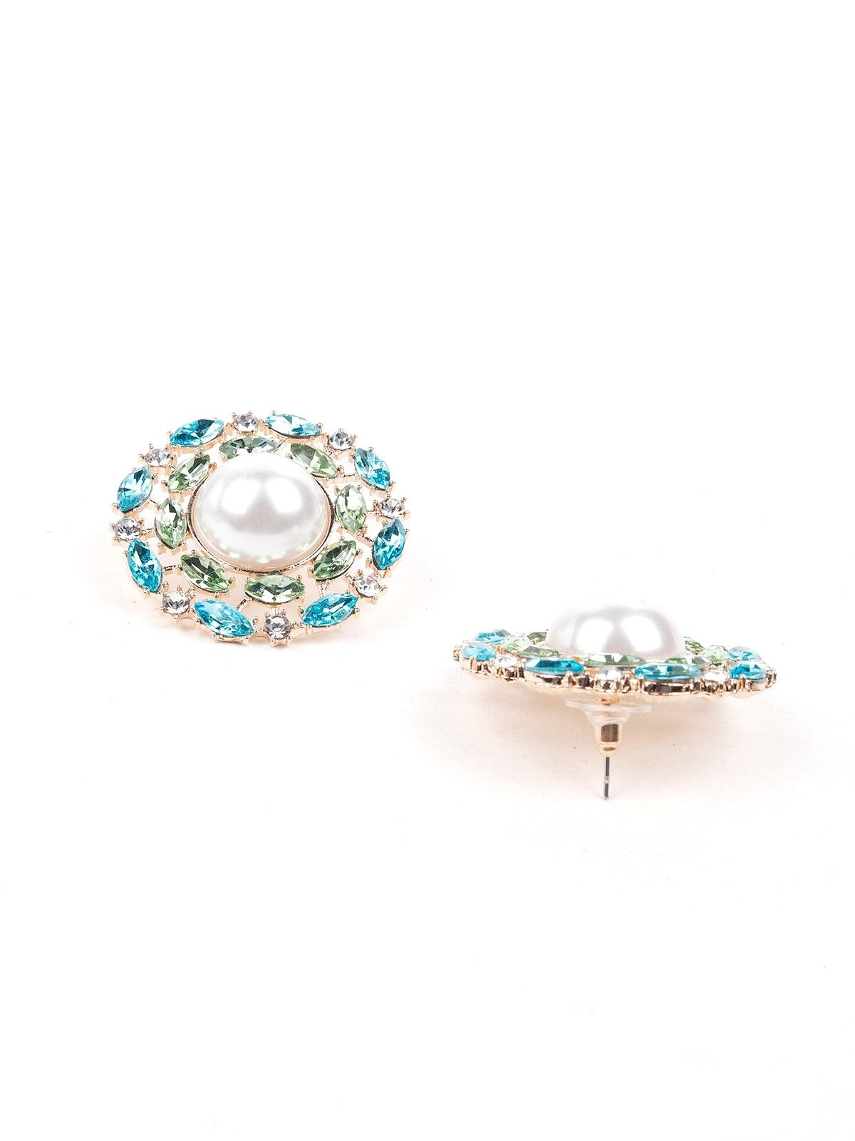 Women's Blue Studded Earrings With Moti