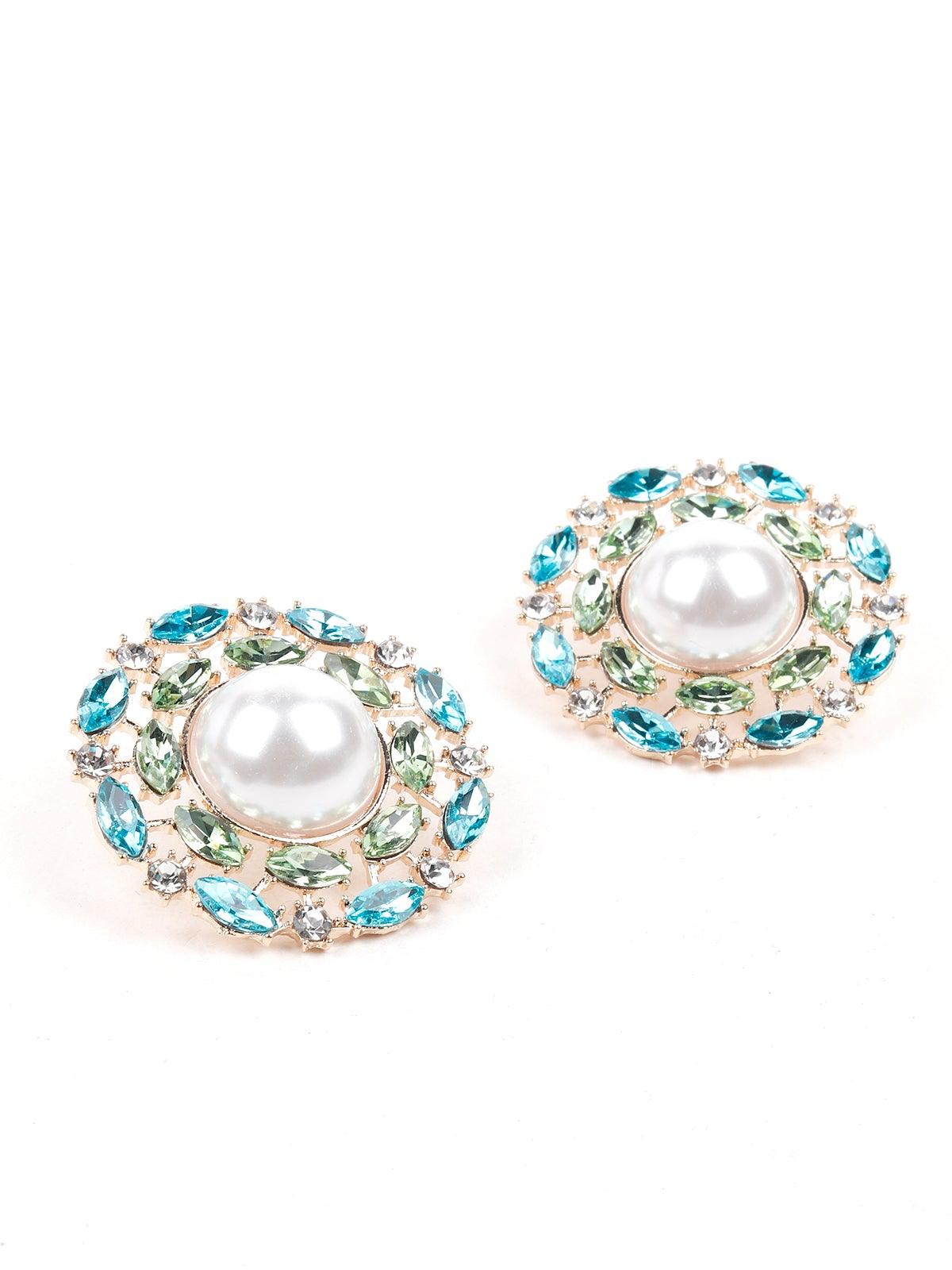 Women's Blue Studded Earrings With Moti