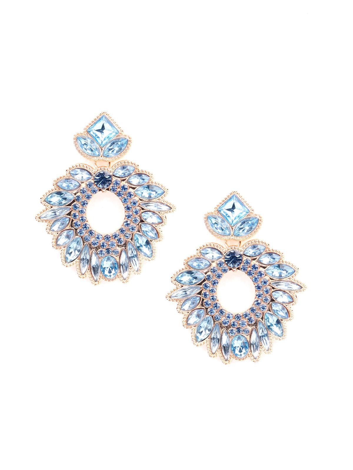 Women's Blue Textured Rounded Crystal Embellished Statement Earring