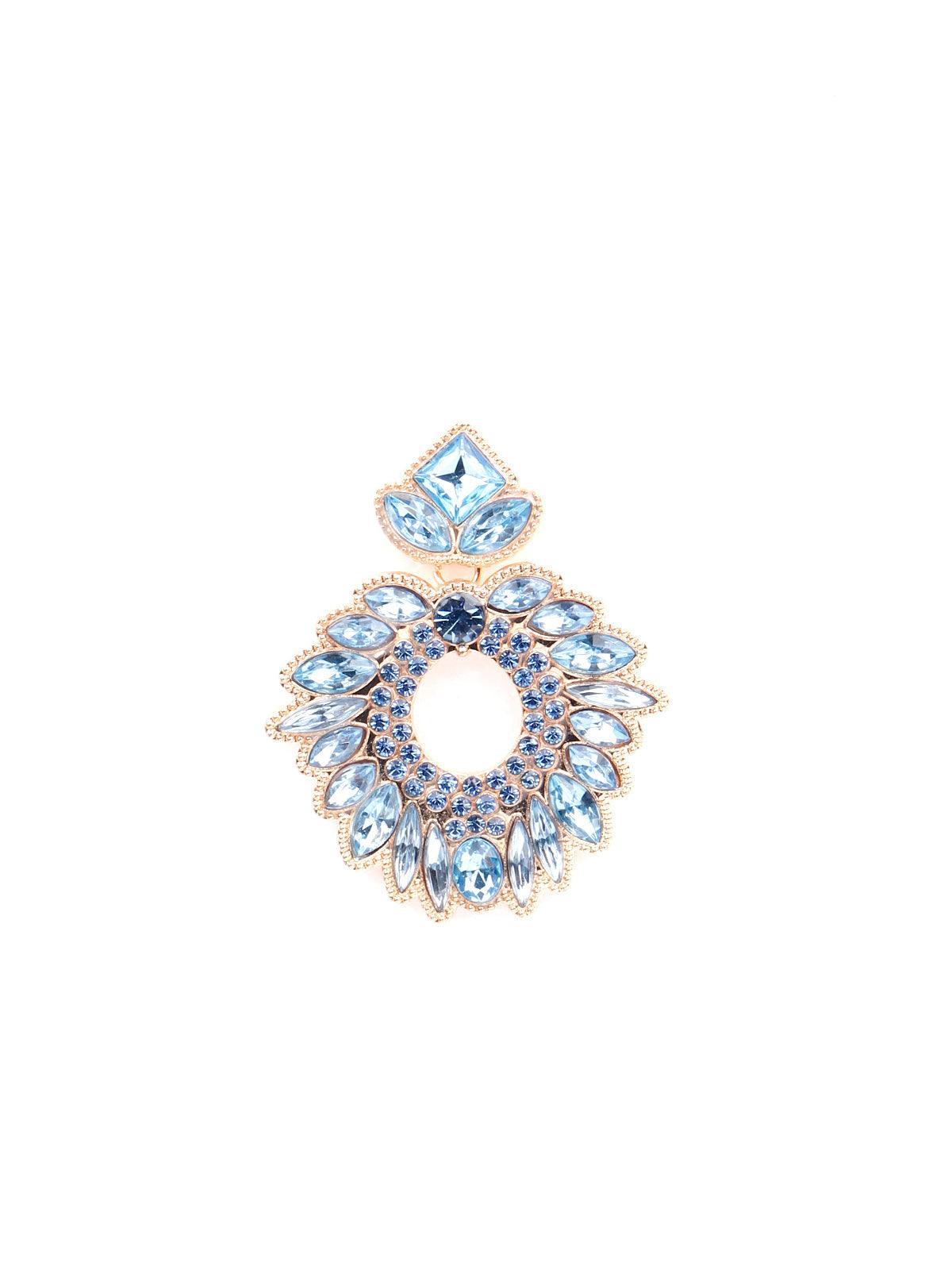 Women's Blue Textured Rounded Crystal Embellished Statement Earring