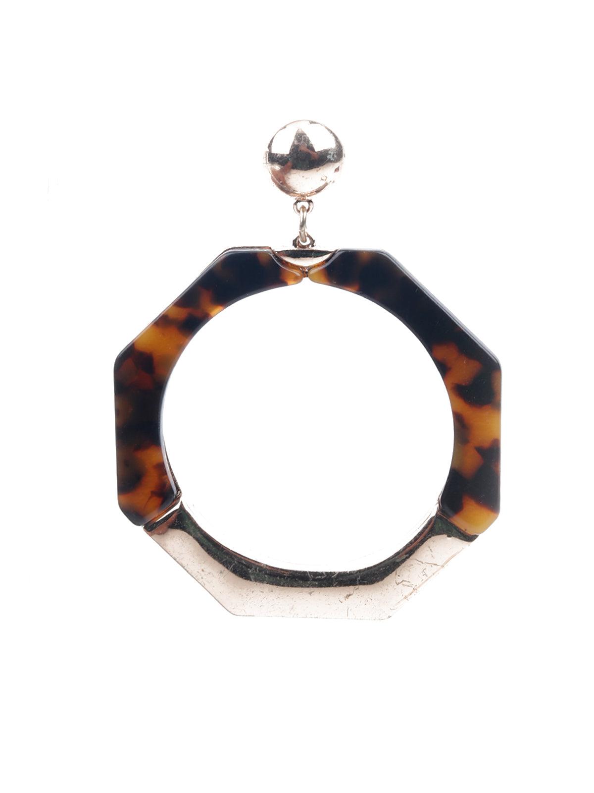 Women's Brown And Gold Hexagonal Dangle Earring