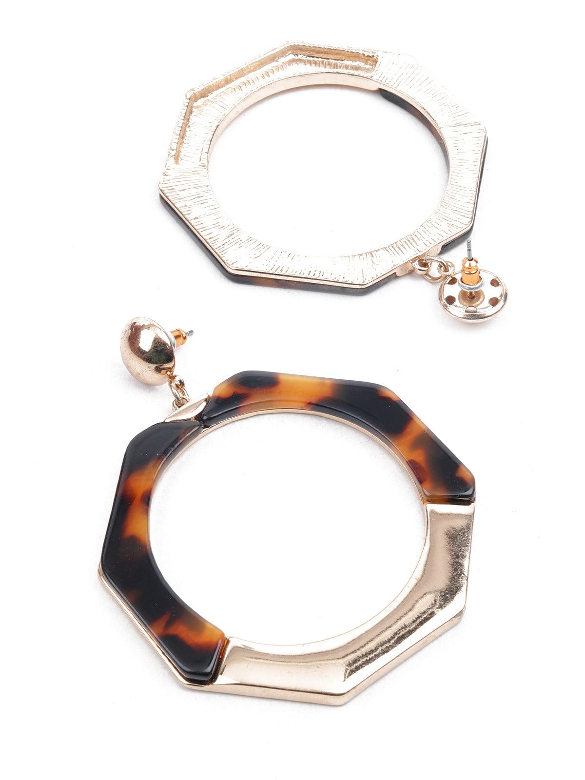 Women's Brown And Gold Hexagonal Dangle Earring
