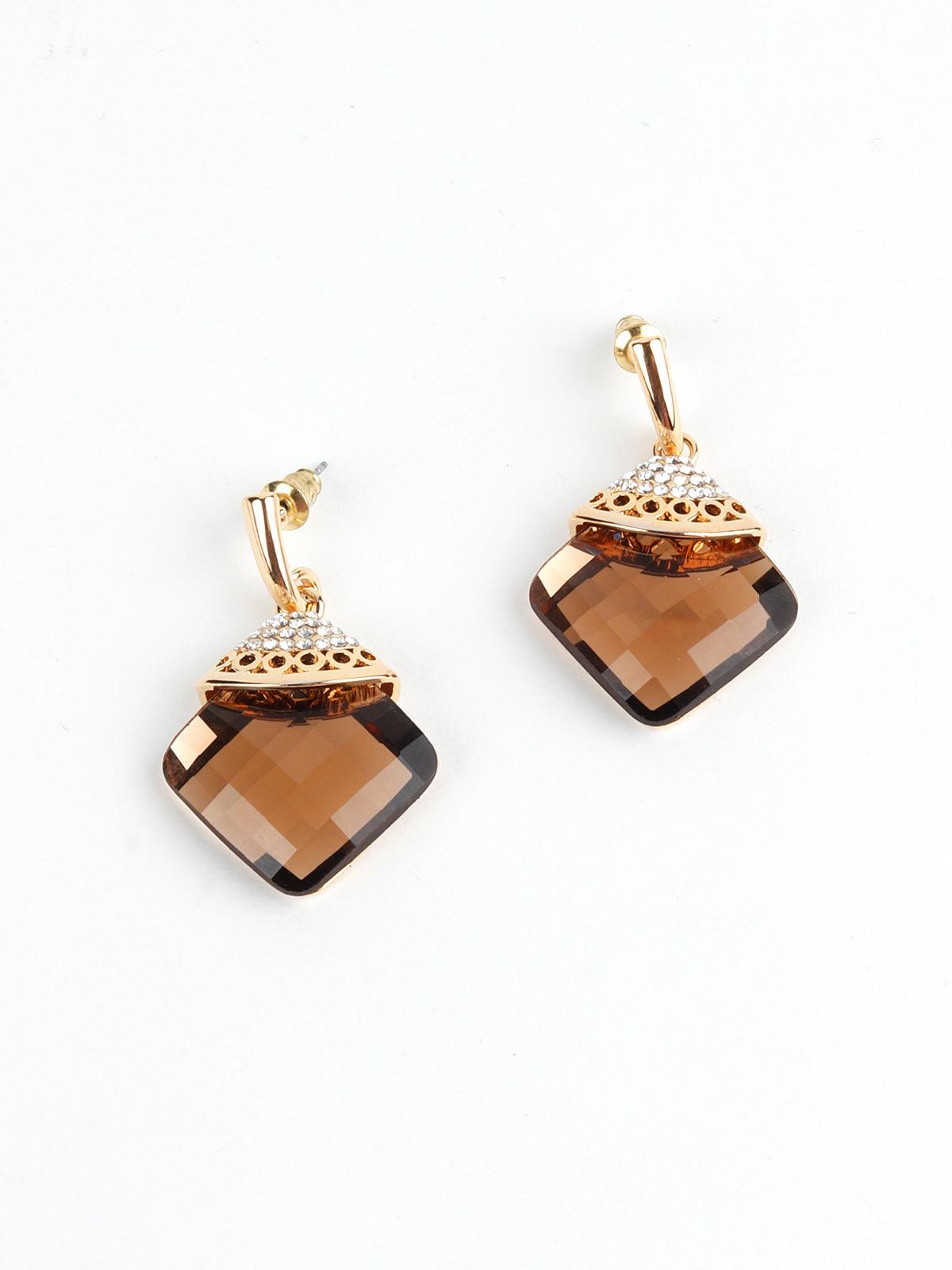 Women's Brown Square Crystal Earring