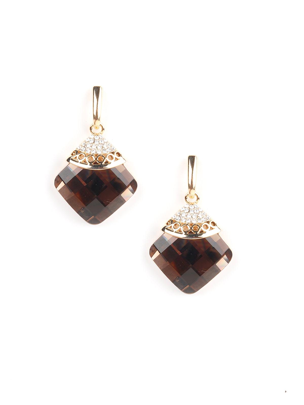 Women's Brown Square Crystal Earring