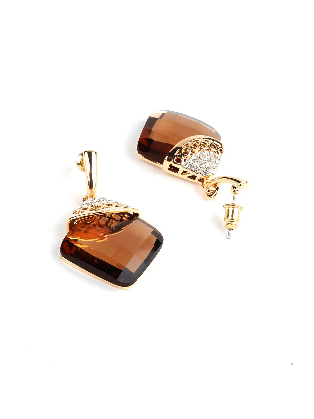 Women's Brown Square Crystal Earring