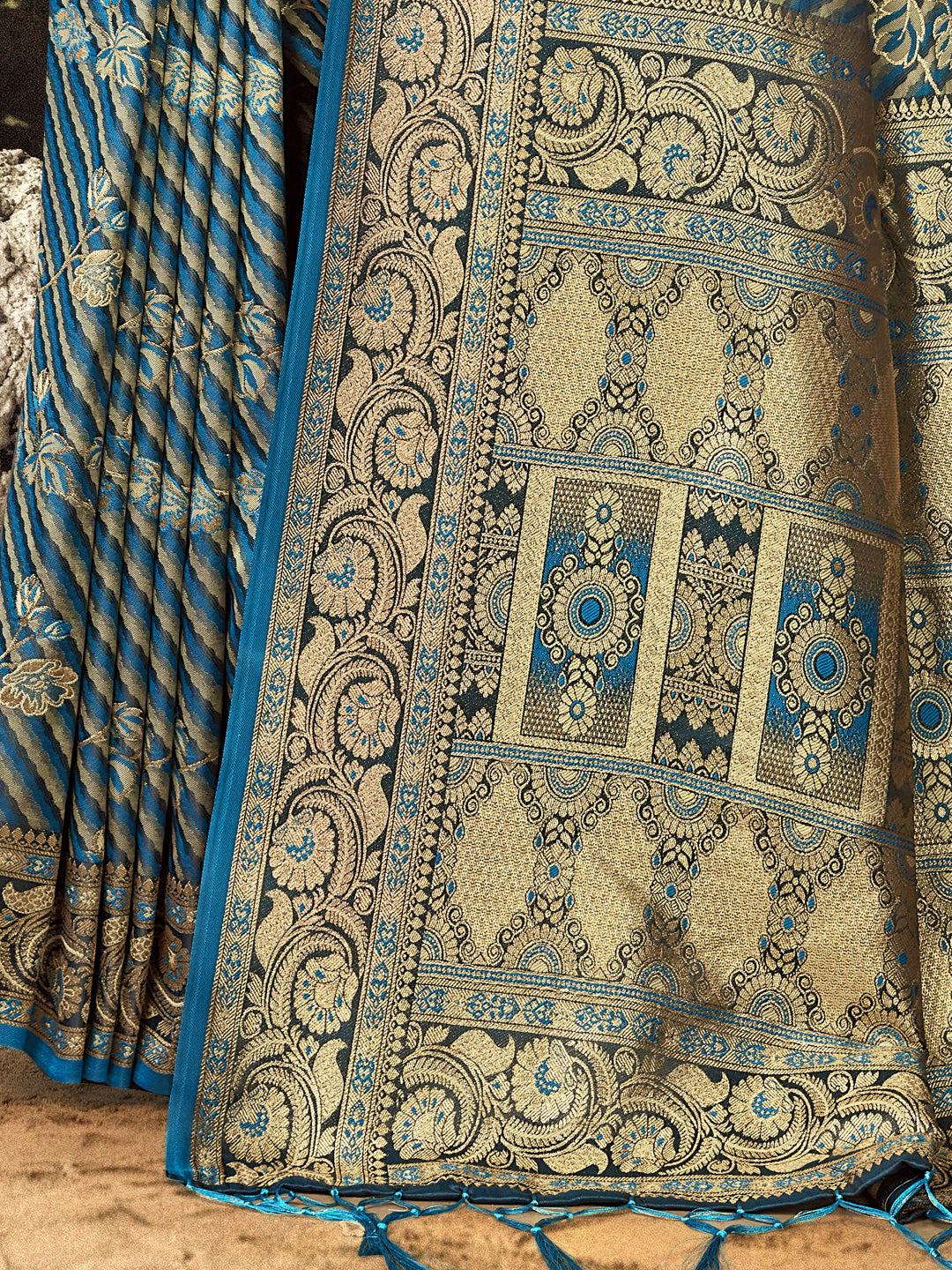 Women Blue Satin Silk Saree With Un Stitched Blouse | NOZ2TOZ - Made In INDIA.