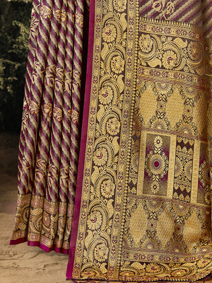 Women Wine Satin Silk Saree With Un Stitched Blouse | NOZ2TOZ - Made In INDIA.