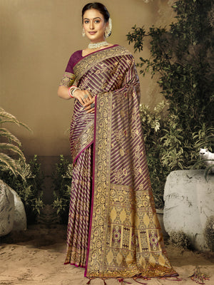 Women Wine Satin Silk Saree With Un Stitched Blouse | NOZ2TOZ - Made In INDIA.