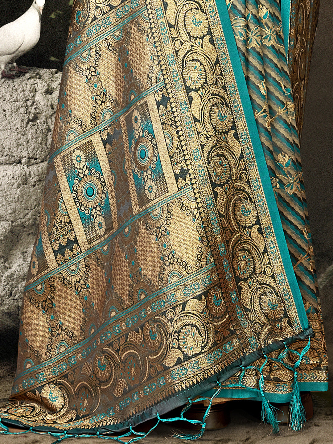 Women Sky Blue Satin Silk Saree With Un Stitched Blouse | NOZ2TOZ - Made In INDIA.