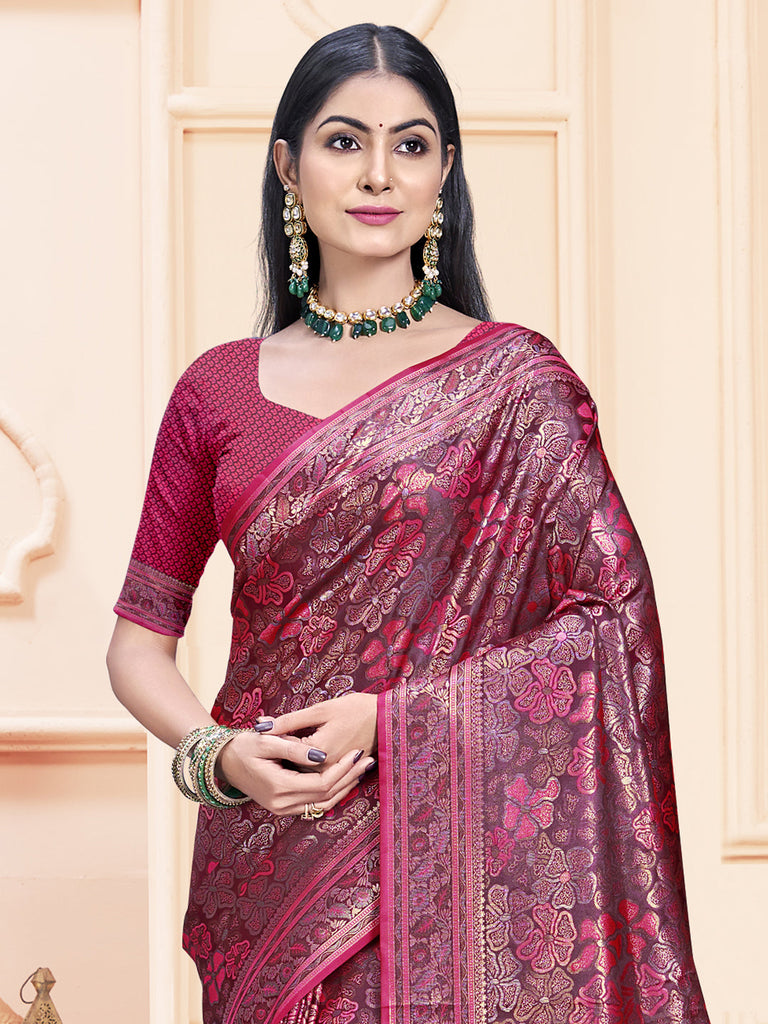 Women Rani Satin Silk Saree With Un Stitched Blouse | NOZ2TOZ - Made In INDIA.