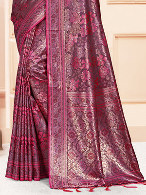 Women Rani Satin Silk Saree With Un Stitched Blouse | NOZ2TOZ - Made In INDIA.