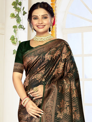 Women Green Satin Silk Saree With Un Stitched Blouse | NOZ2TOZ - Made In INDIA.