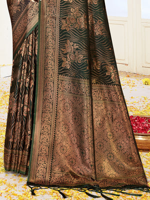 Women Green Satin Silk Saree With Un Stitched Blouse | NOZ2TOZ - Made In INDIA.