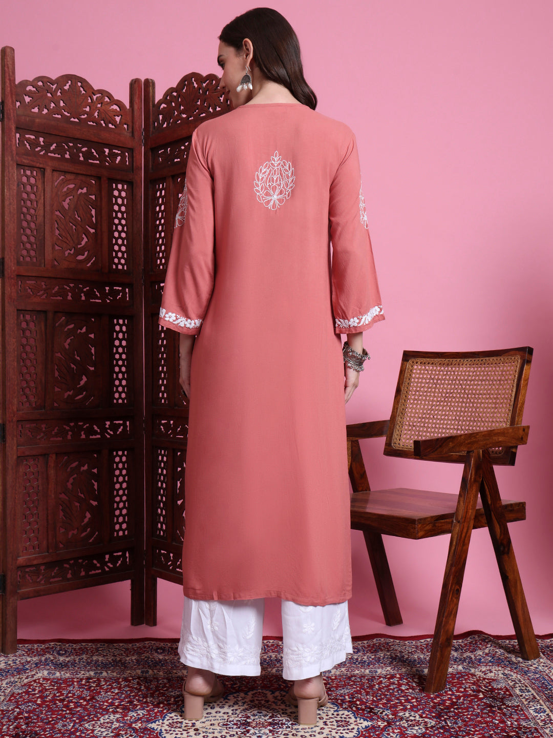 Women's Chikankari Modal Peach Color Kurta