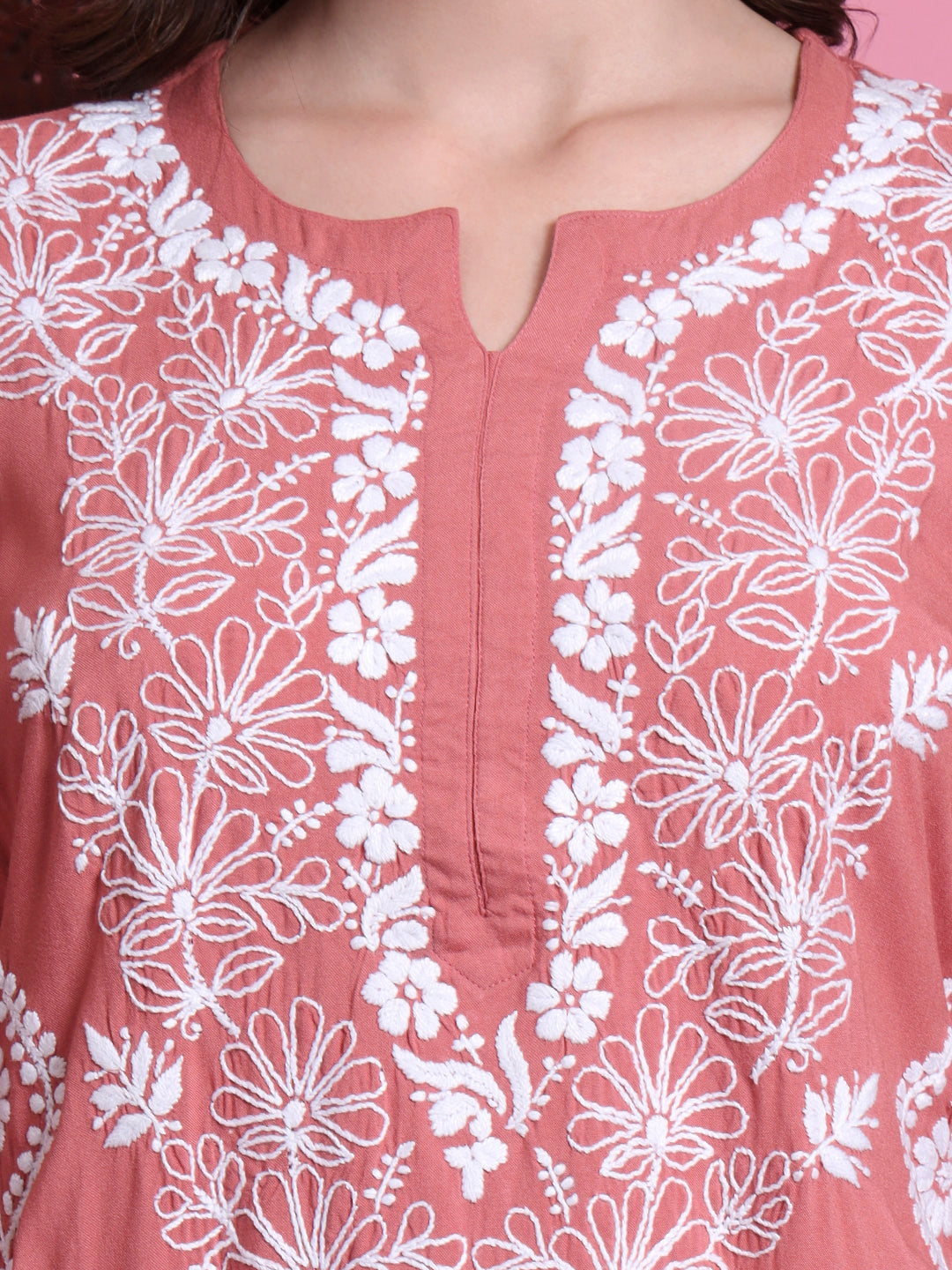 Women's Chikankari Modal Peach Color Kurta