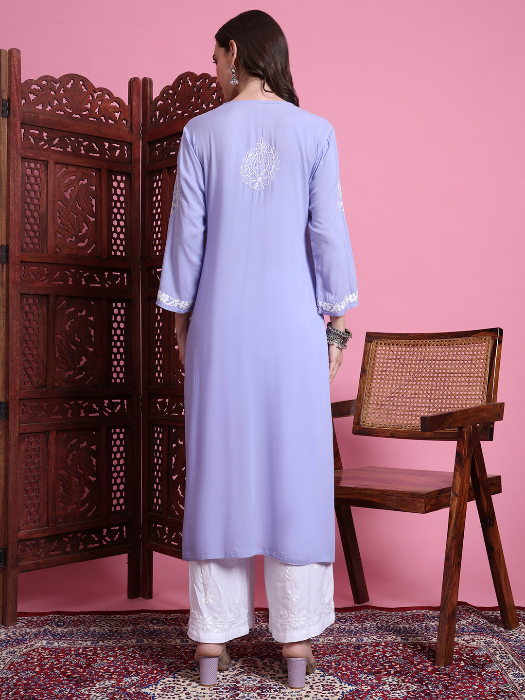 Women's Chikankari Modal Purple Color Kurta.