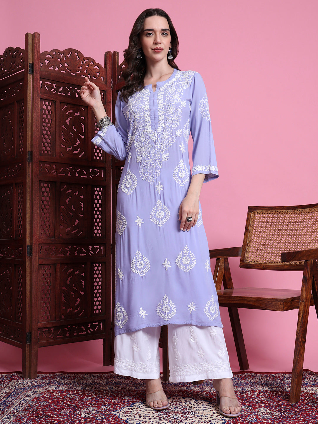 Women's Chikankari Modal Purple Color Kurta.