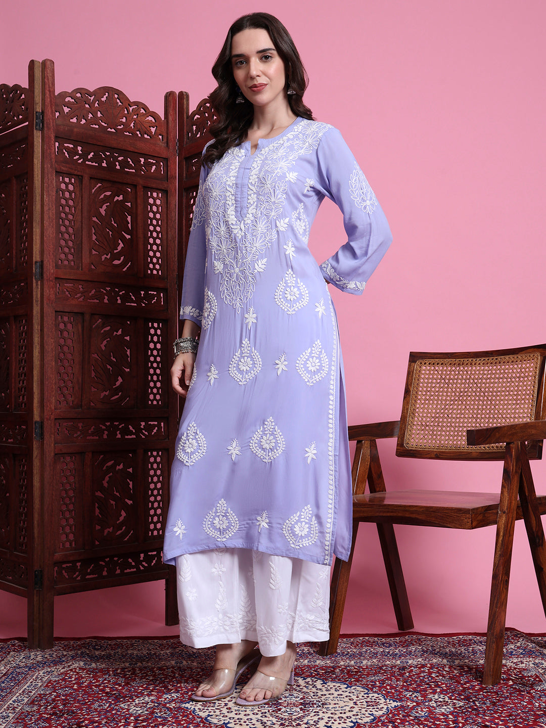 Women's Chikankari Modal Purple Color Kurta.