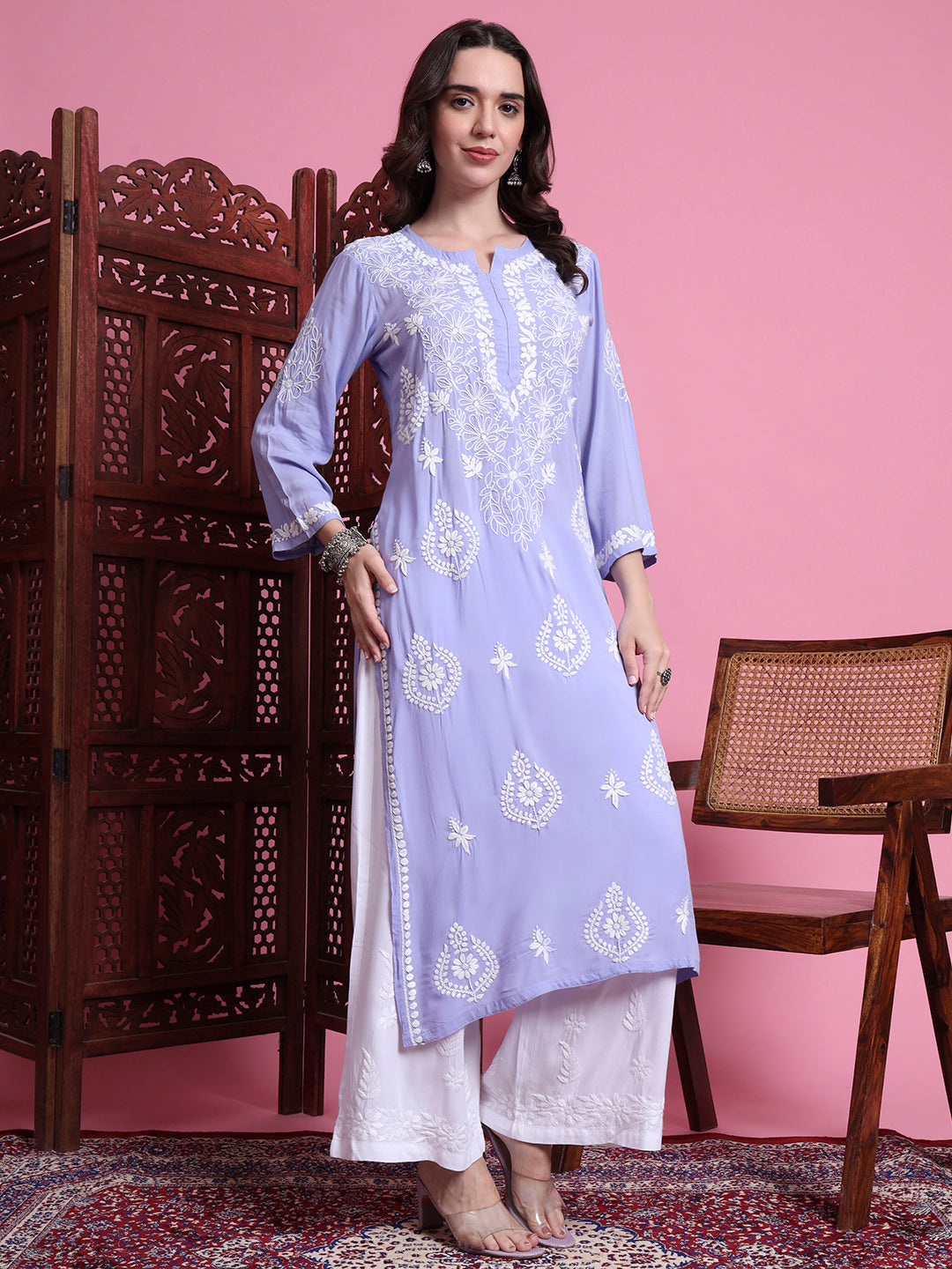 Women's Chikankari Modal Purple Color Kurta.