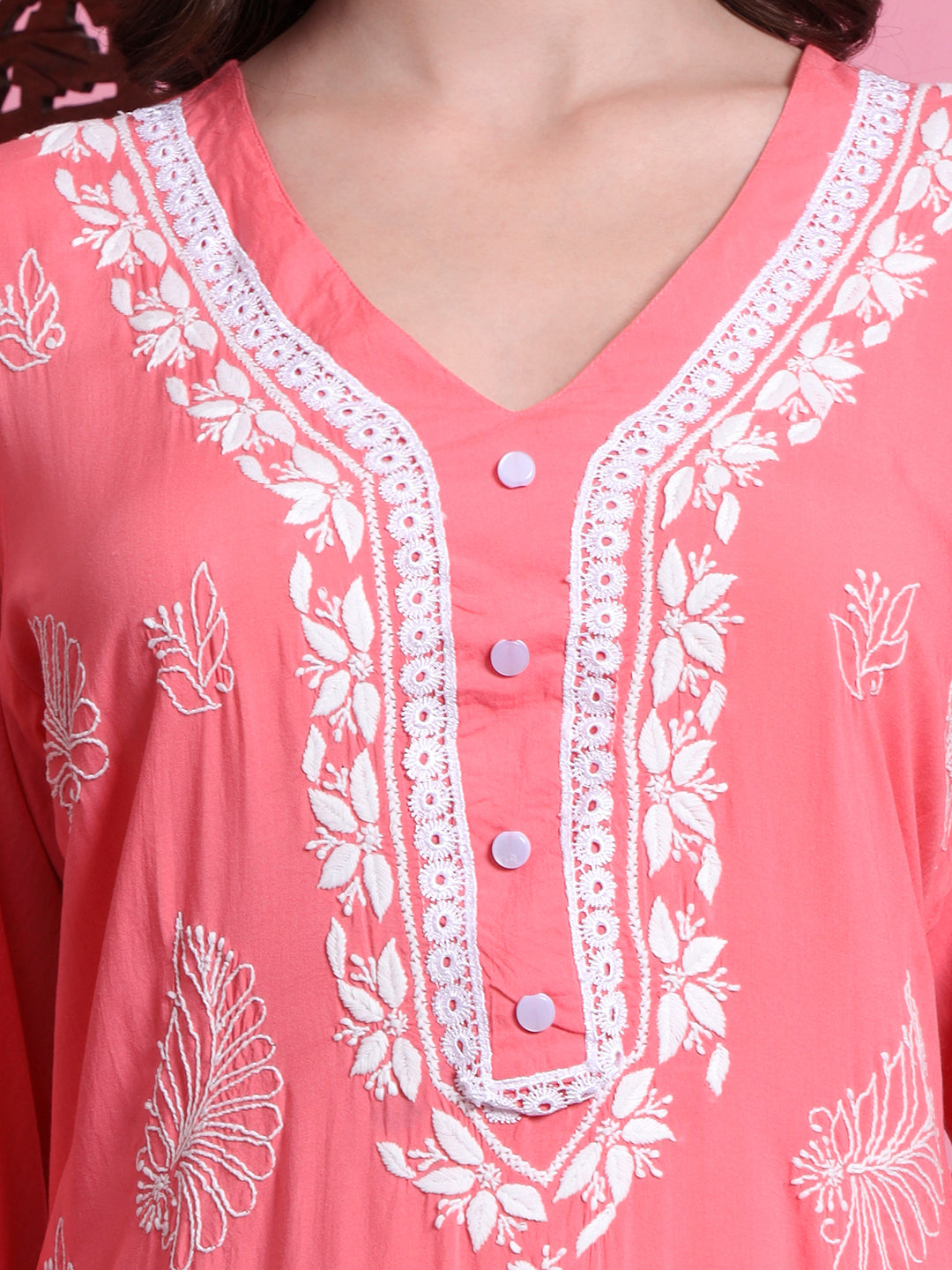 Women's Chikankari Peach Color Kurta.