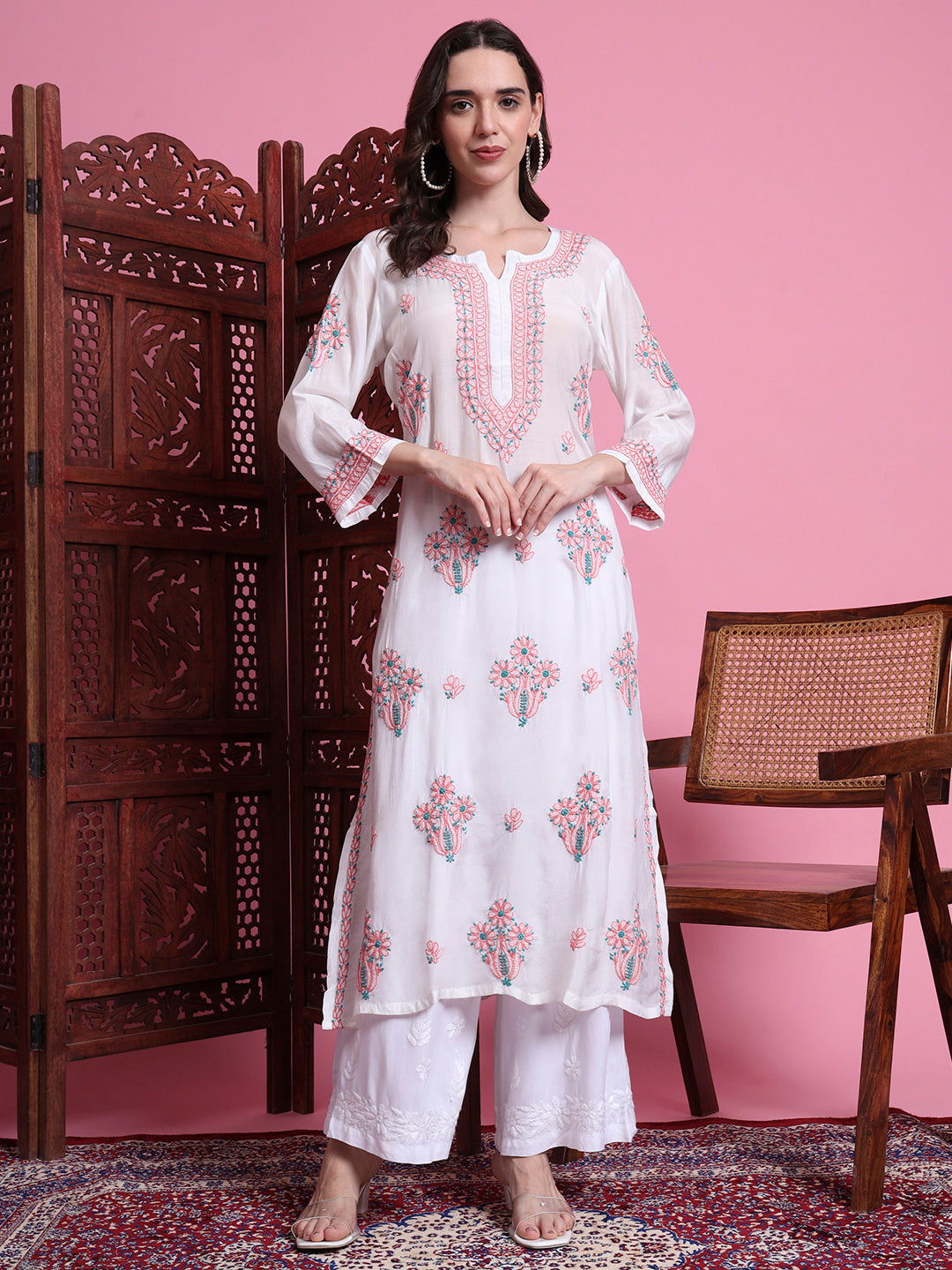Women's Chikankari Muslin White Color Kurta