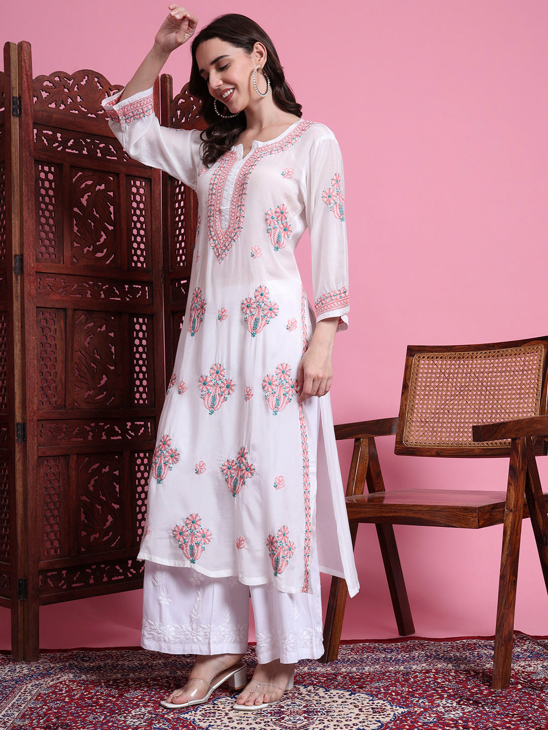 Women's Chikankari Muslin White Color Kurta