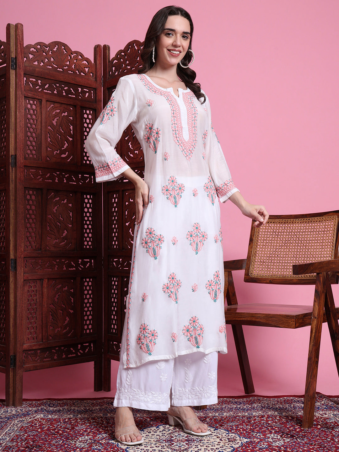 Women's Chikankari Muslin White Color Kurta