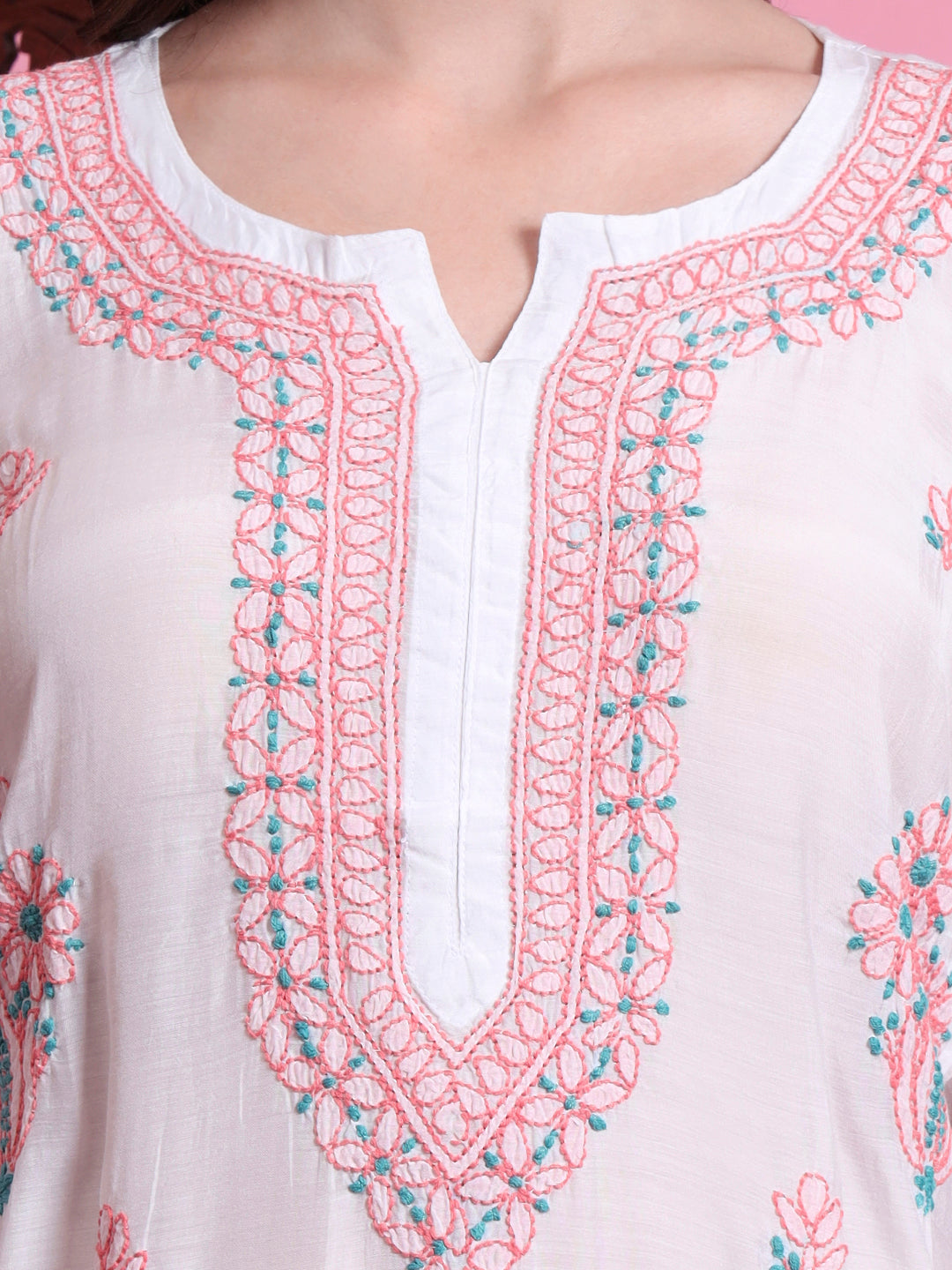 Women's Chikankari Muslin White Color Kurta