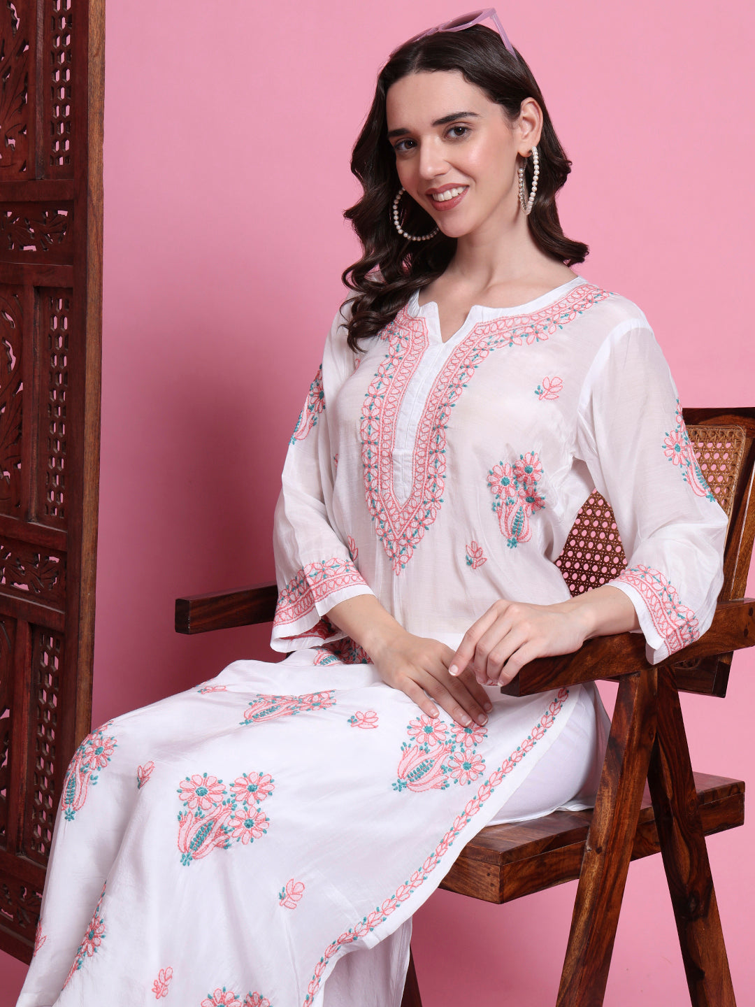 Women's Chikankari Muslin White Color Kurta