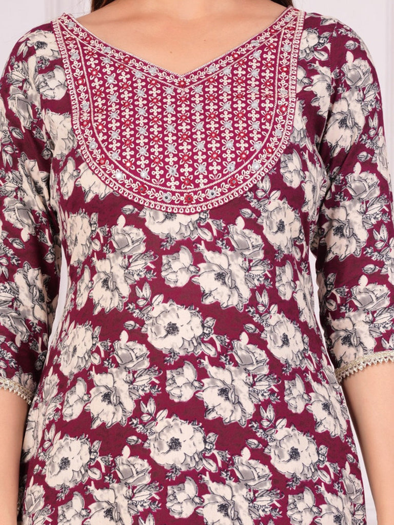 Women's Floral Printed Regular Straight Kurta & Palazzos With Dupatta