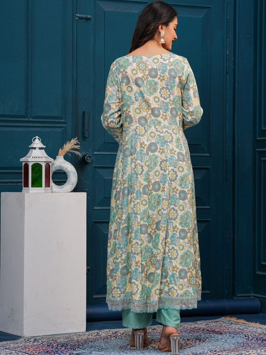 Women's Floral Embroidered Regular Cotton Kurta with Trousers & With Dupatta