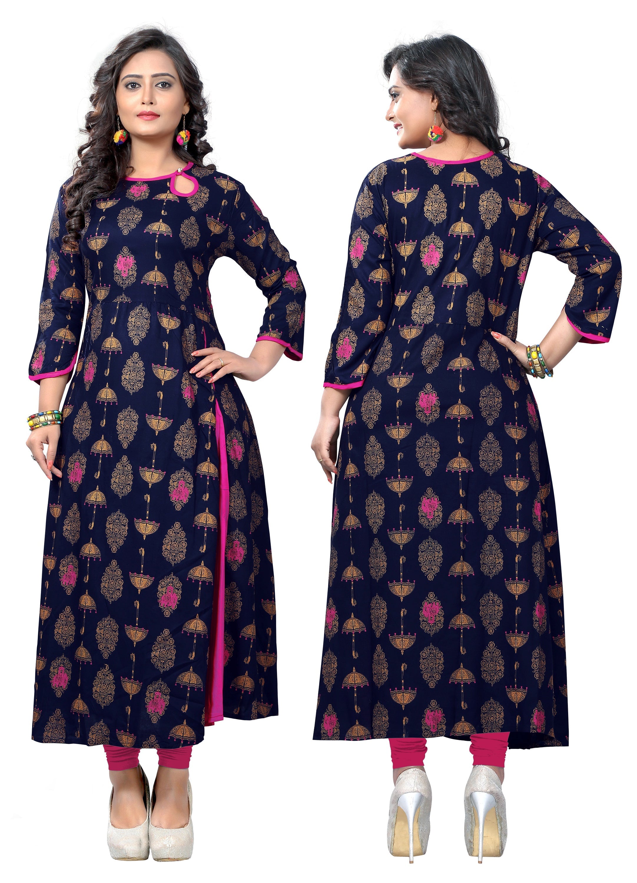 Women's Blue Color Rayon A-Line Kurta Only