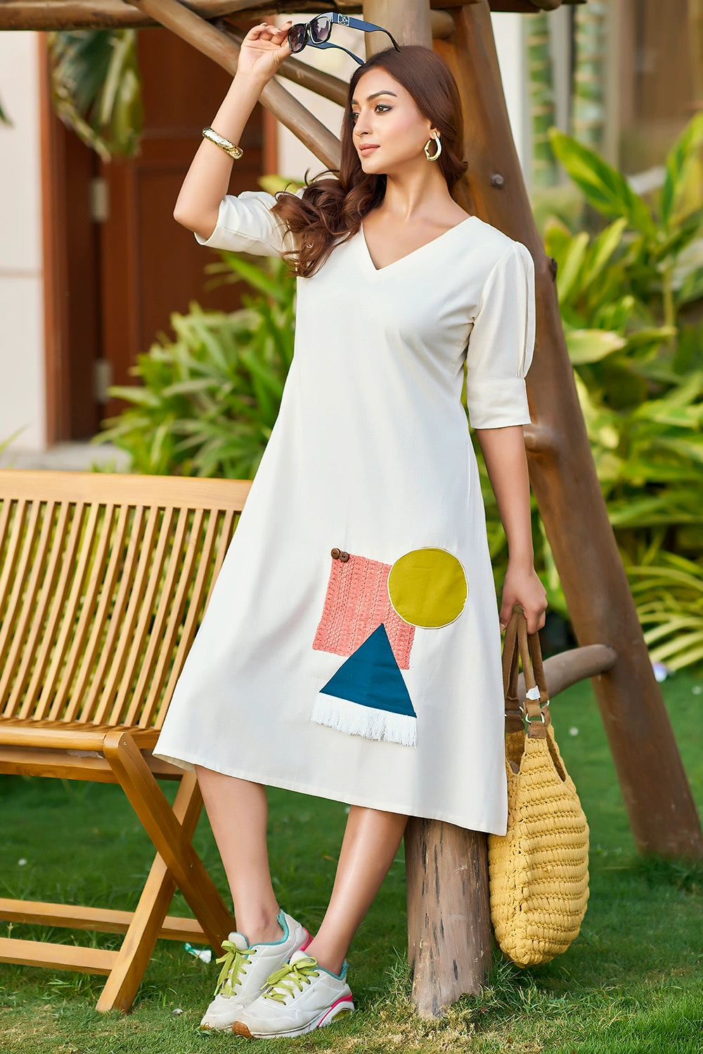 Women's Off White Cotton A-Line Embroidered V-Neck Dress Off White / 2XL | Trendia Global Women's Off White Cotton A-Line Embroidered V-Neck Dress Off White / 2XL | Trendia Global