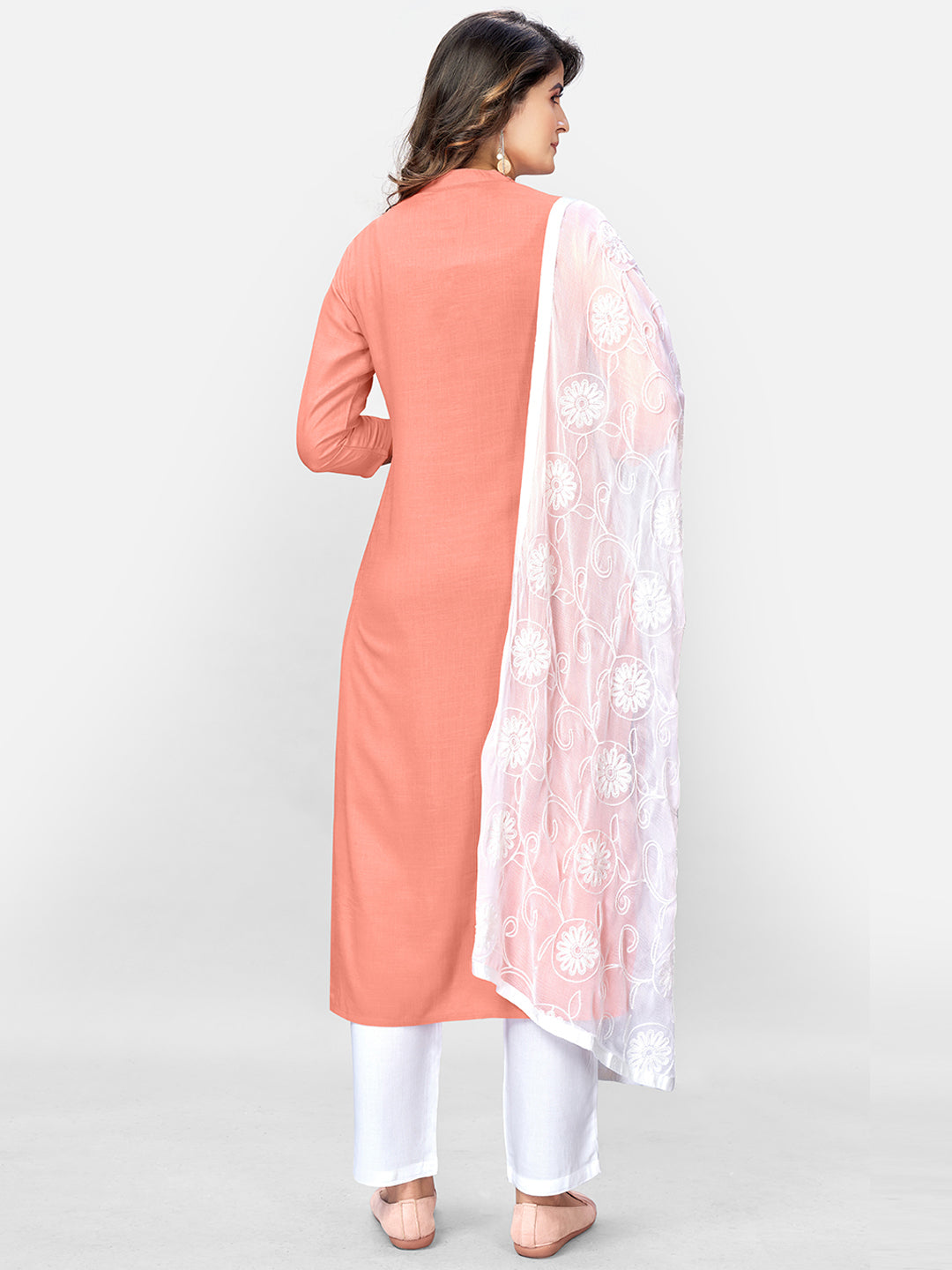 Women's Peach Rayon Kurta With Pant & Dupatt