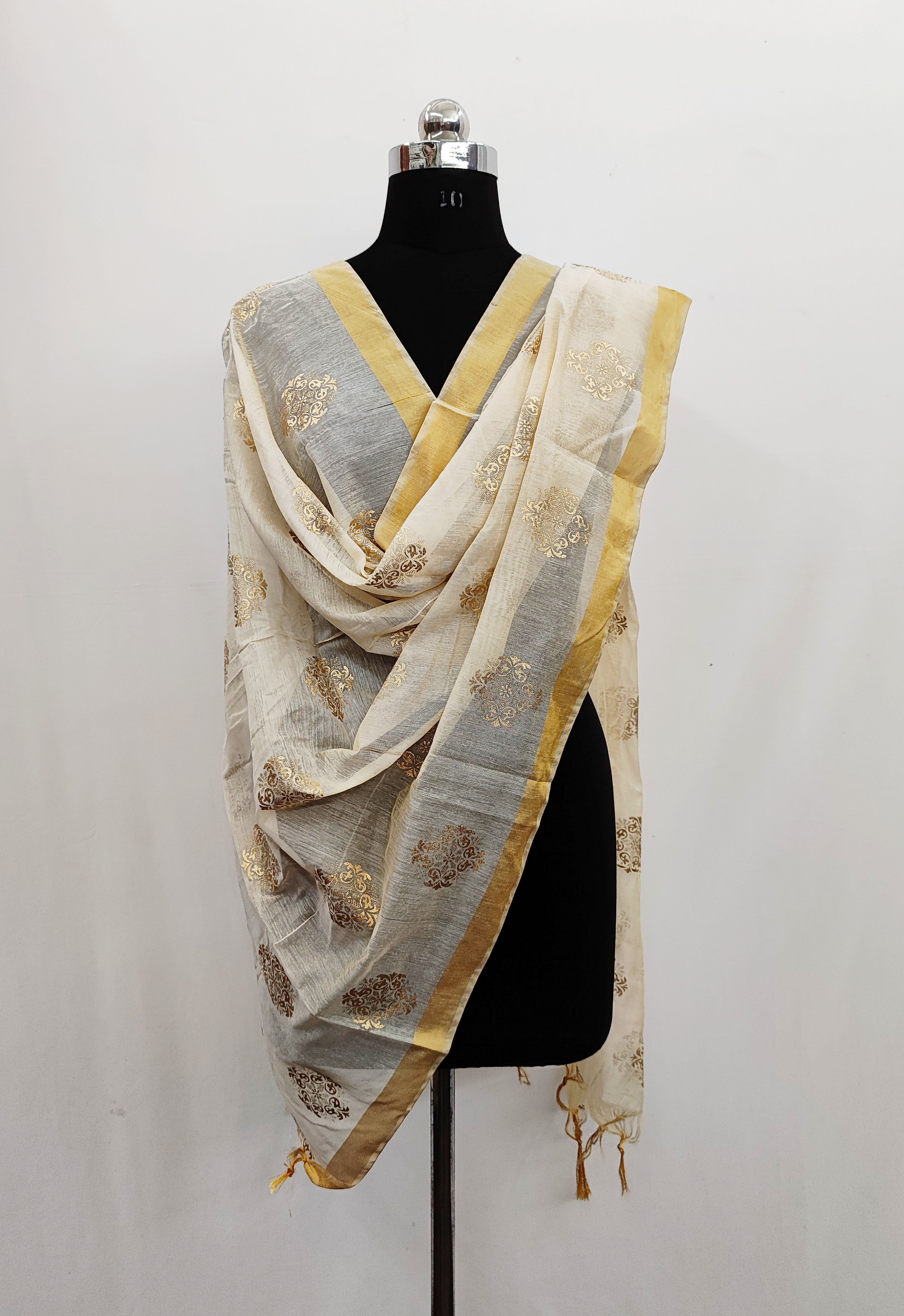 Women's Light Chiku Self Woven Gold Zari Paisley Design Cotton Silk Dupatta With Tassles - NIMIDHYA