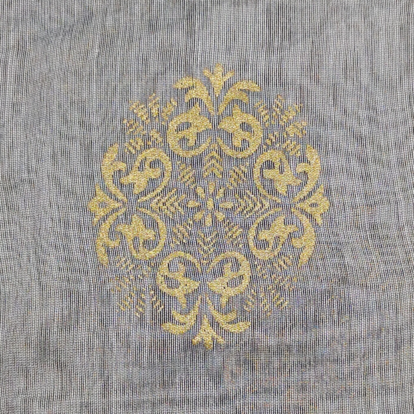 Women's Light Grey Self Woven Gold Zari Paisley Design Cotton Silk Dupatta With Tassles - NIMIDHYA