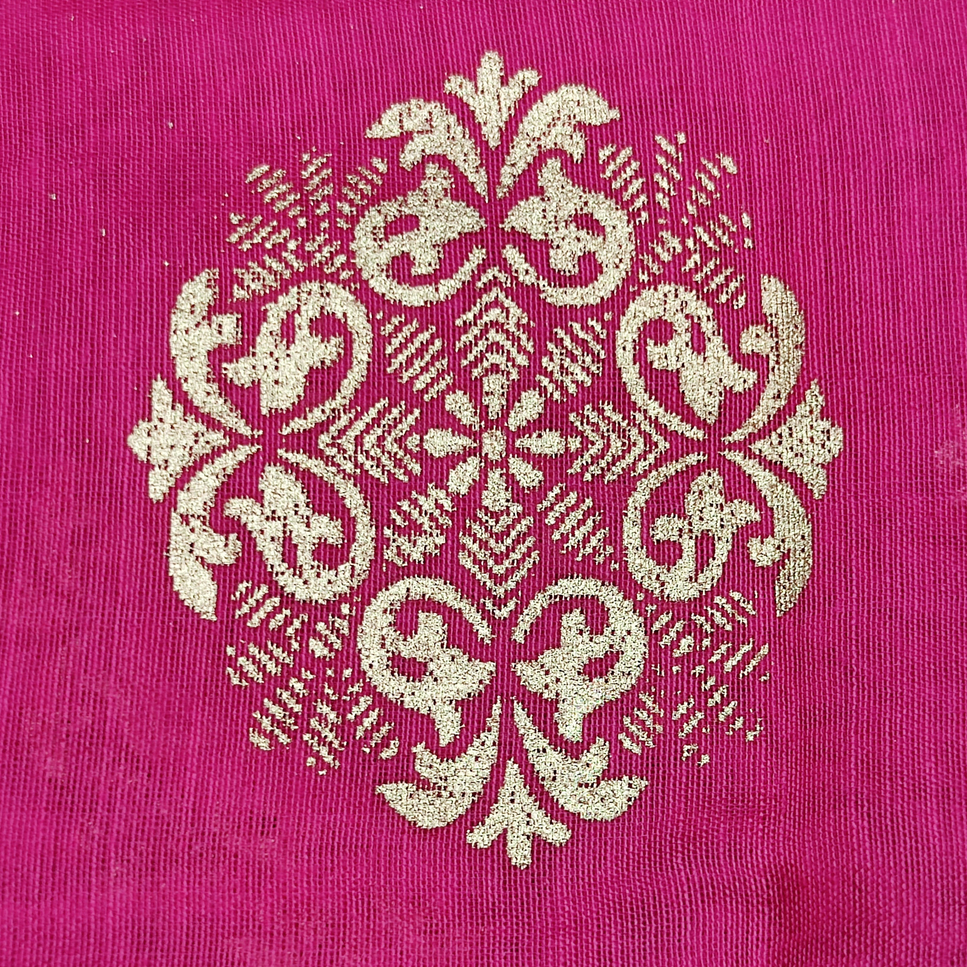 Women's Pink Self Woven Gold Zari Paisley Design Cotton Silk Dupatta With Tassles - NIMIDHYA