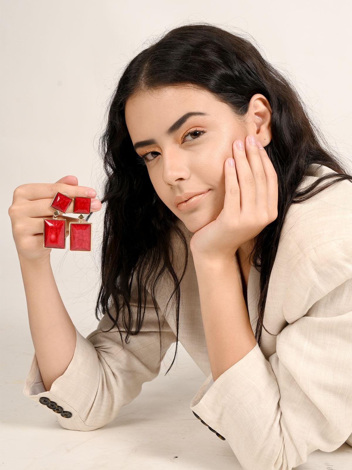 Women's Cherry Red Rhinestone Dangle Earring