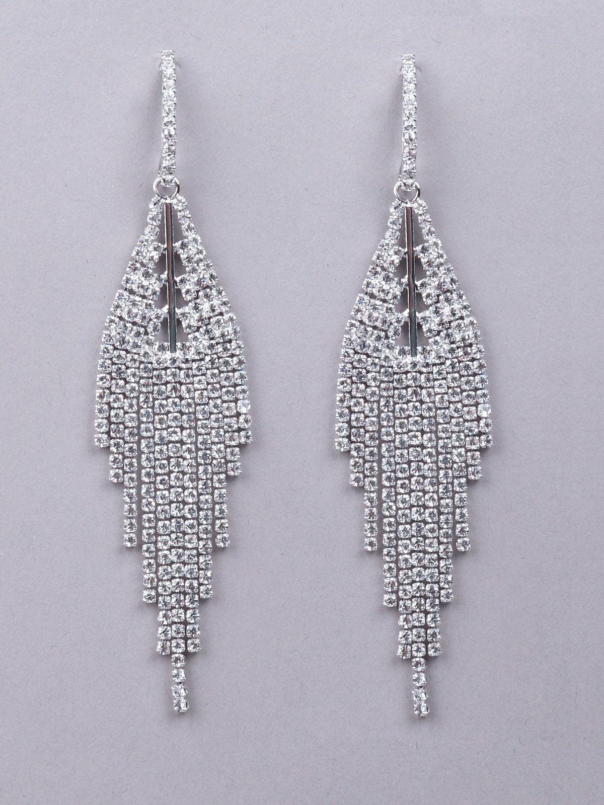 Women's Classic Crystal Drop Earrings-Silve