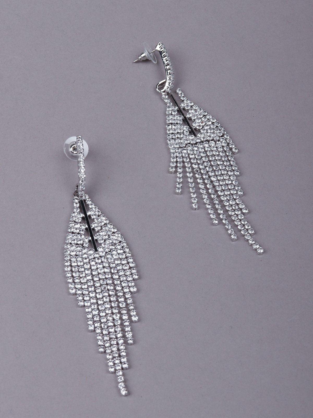 Women's Classic Crystal Drop Earrings-Silve