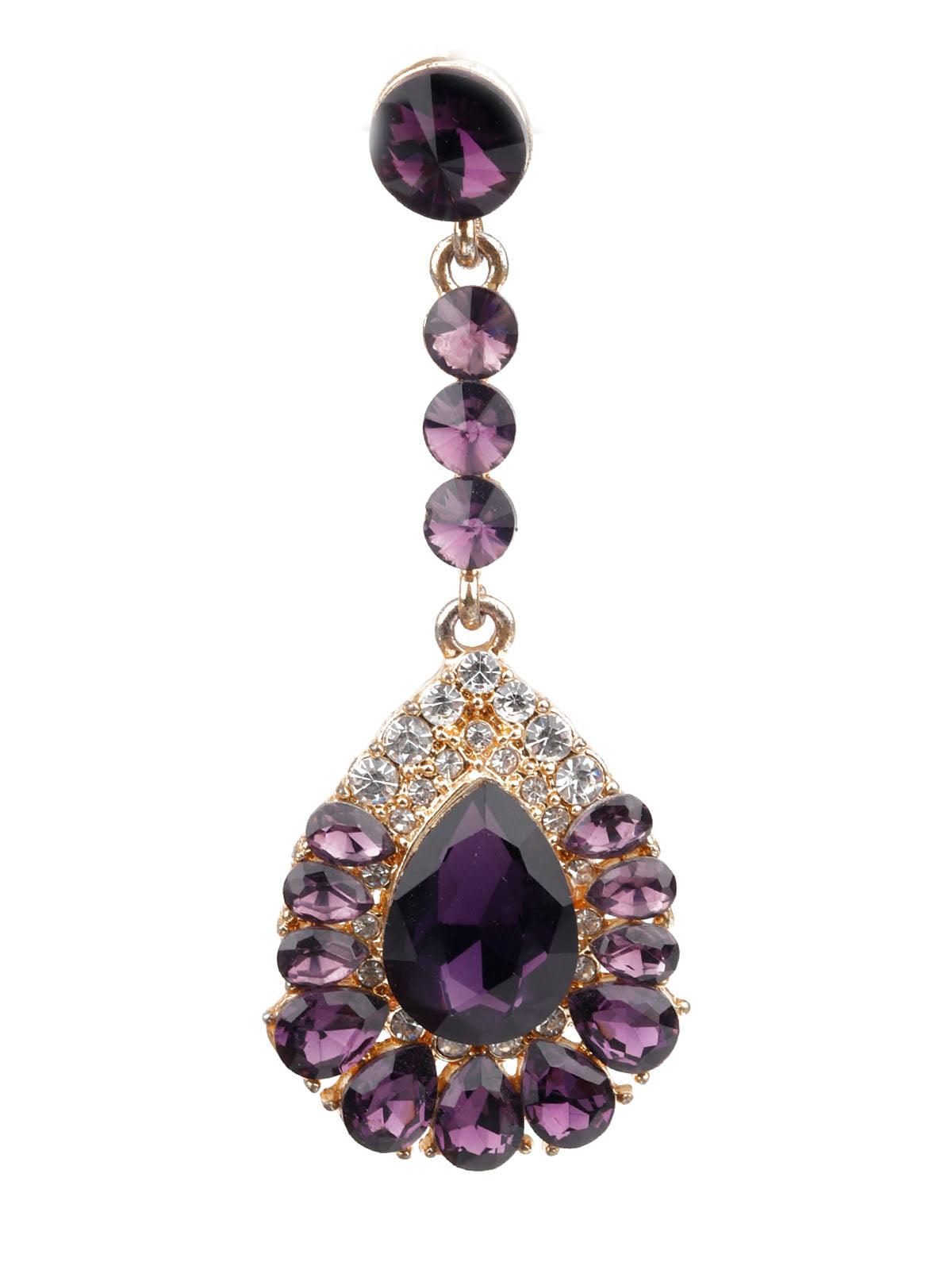 Women's Classy Gold And Purple Teardrop Earring