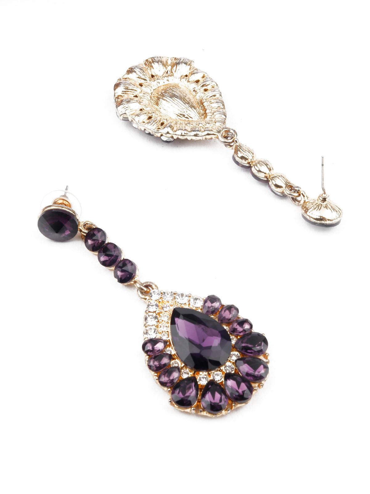 Women's Classy Gold And Purple Teardrop Earring