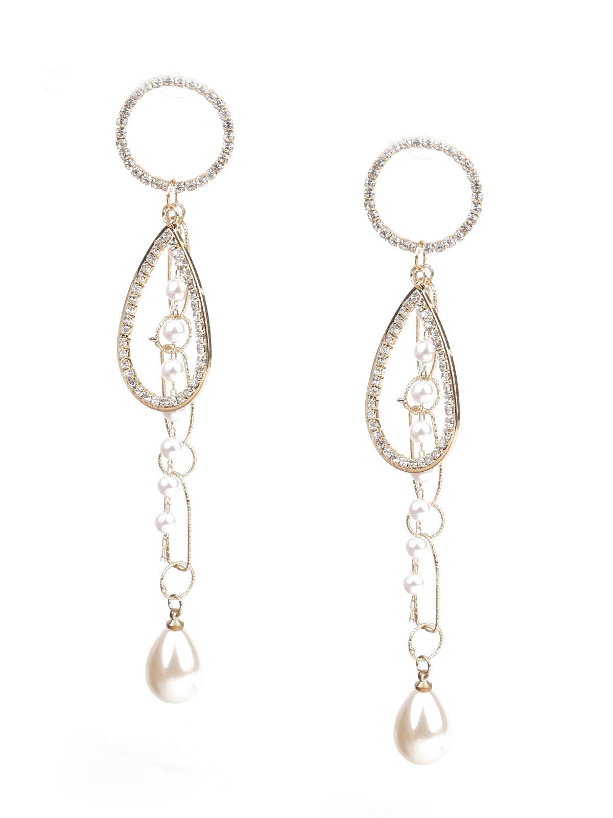 Women's Classy Gold And White Dangle Earring