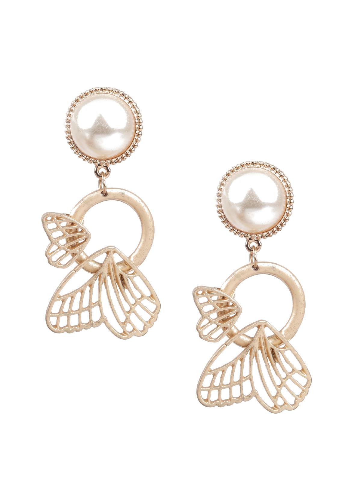 Women's Classy Gold And White Dangle Earring