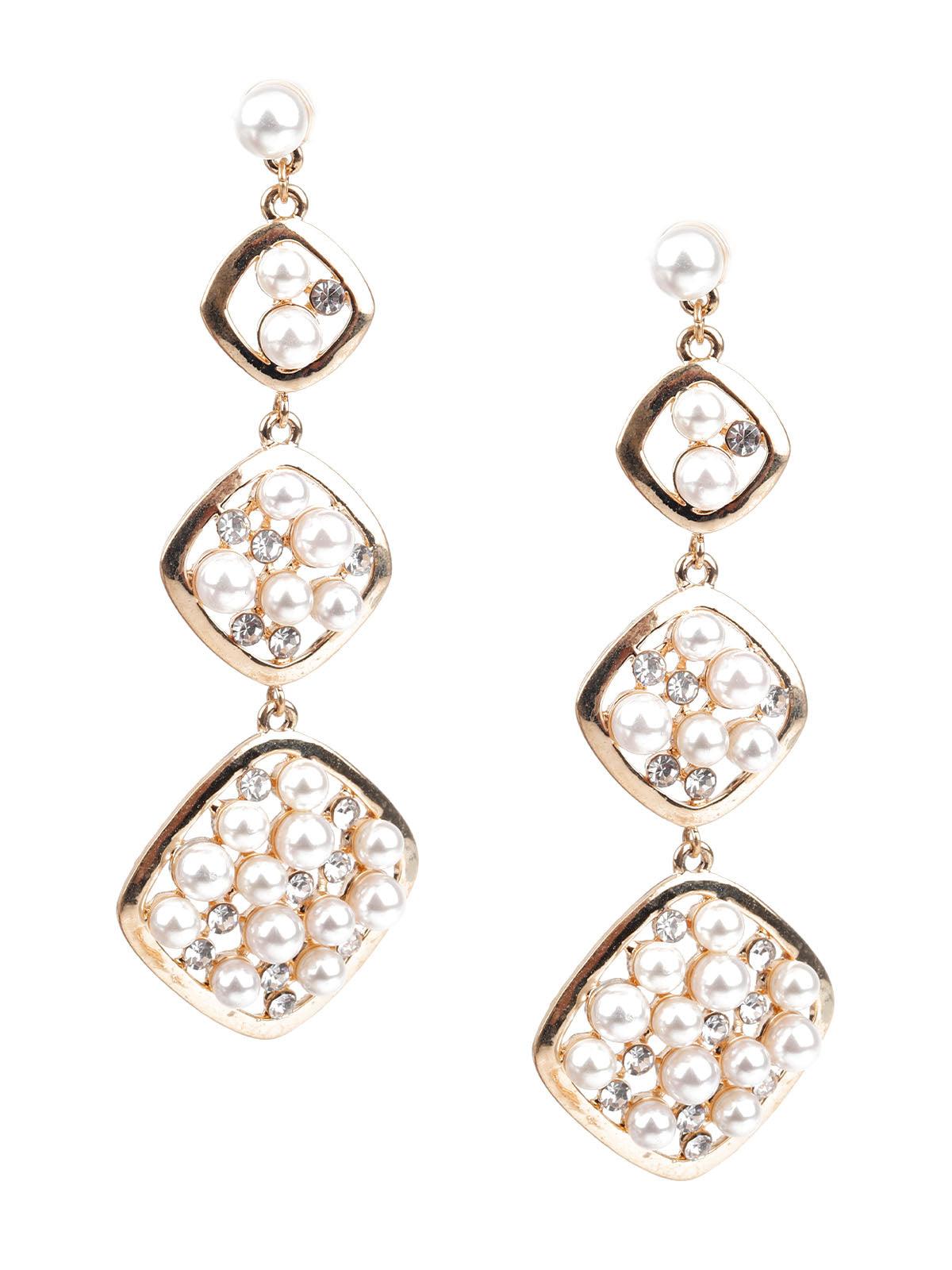 Women's Classy White And Gold Faux Pearl Dangle Earring